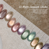 Ensemble de vernis gel Hanbi Ice Jasmine Cat Eye, 12 couleurs, perles de verre, holographie, style estival, gel magnétique réfléchissant effet diamant