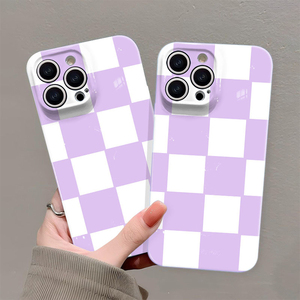 Cover per Cellulare in PC Rigido con Stampa Fotografica a Reticolo Viola e Bianco per iPhone 8 X Xr Xs 11 12 13 14 15 16 17 Pro Max - Product Image 1