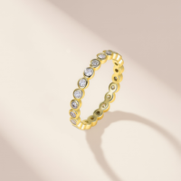 Bague d'éternité en argent S925 avec moissanite ronde de 2 mm, couleur D, VVS, 0,6 carat total, plaqué or blanc 14 carats, style coréen, bijoux de mode