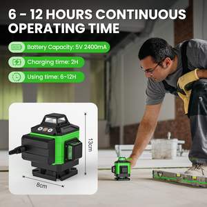 مستوى ليزر 16 خط بزاوية 360 درجة ذاتي التسوية احترافي رباعي الأبعاد بخط أخضر متقاطع مع إضاءة قابلة للتعديل وتحكم عن بعد للبناء - Product Image 2