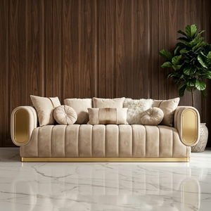 Sofá Seccional de Lujo en Terciopelo con Estructura de Acero Inoxidable, Cómodo para Sala de Estar, Apartamento, Casa, Hotel, Centro Comercial, Modelo MR-3032S - Product Image 3