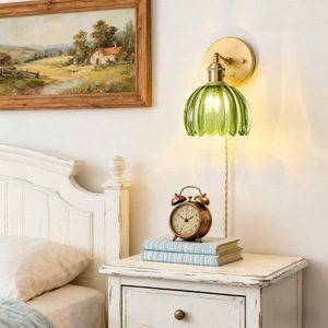 Rustic <b>Wall</b> Lamp Green Glass Shade E27 Bronze Body LED <b>Light</b> For Bedroom Living Room Corridor - Product Image 1