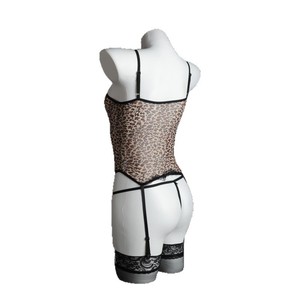 Combinaison en maille à imprimé léopard avec bordure en dentelle transparente, lingerie féminine, costume - Product Image 4