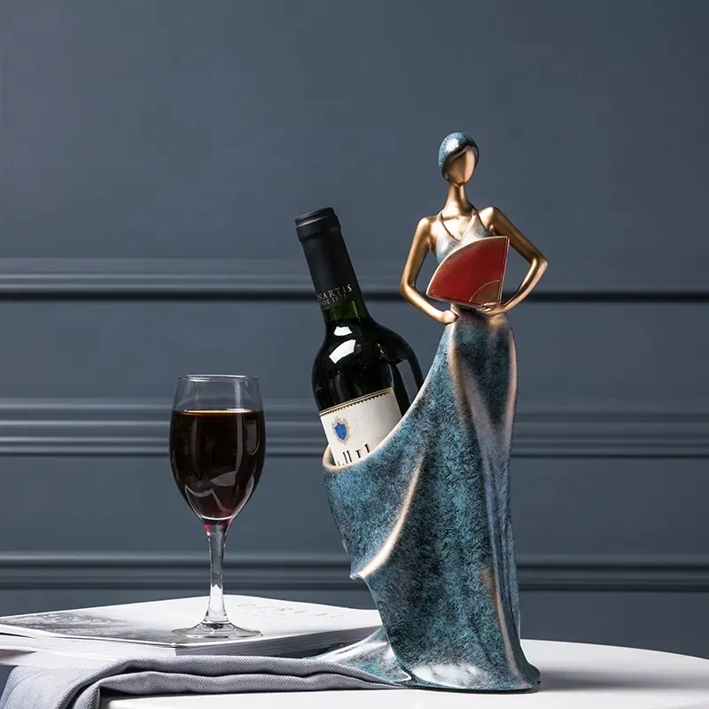 فنون الراتنج الحرف على الطراز الأوروبي الطابع الإبداعي فتاة النبيذ الأحمر رف الديكور أثاث غرفة المعيشة