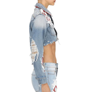 <span class=keywords><strong>Giacca</strong></span> di Jeans Dipinta a Mano <span class=keywords><strong>Stile</strong></span> <span class=keywords><strong>Camicia</strong></span> con Colletto Mezza <span class=keywords><strong>Giacca</strong></span> Corta da Donna <span class=keywords><strong>Giacca</strong></span> di Jeans Pakistana - Product Image 2