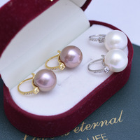 Boucles d'oreilles clous en perle blanche de déesse, perle Edison violette de 11-12 mm, fort lustre, faible défaut, tendance mode mariage