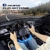Volante de Fibra de Carbono Real para Mustang 2015-2017 en Forma de D con LED, Cuero Nappa Perforado y Base Plana