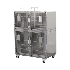 Jaula para Mascotas de Acero Inoxidable de Doble Capa, Cuatro Compartimentos, para Perros y Gatos, con Ruedas - Product Image 1