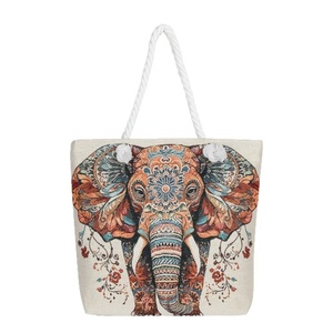 Sac fourre-tout en toile brodé pour femme, motif éléphant mignon, double face, bandoulière unique, fermeture éclair, avec chaîne - Product Image 2