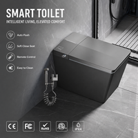 WC intelligent électrique noir en céramique, sans réservoir, avec bidet intégré, chauffant, de forme carrée