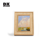 Bingkai Foto Kayu Nordik Ukuran Khusus 4x6 5x7 Inci DX Designs, Bingkai Gambar Kayu Tekstur Rotan Anyaman untuk Dekorasi Rumah di Meja