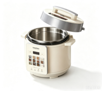 Autocuiseur électrique multifonctionnel de 5 litres avec cuve intérieure en acier inoxydable 304, idéal pour la cuisson de plats variés.