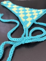 Conjunto de Bikini Micro de Crochet Hecho a Mano, Color Verde Multi, 2 Piezas, Traje de Baño Sexy con Tanga de Tiras a Cuadros Monster INC