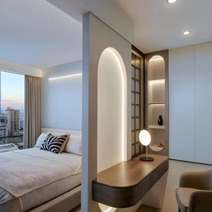 Toeletta Professionale in Legno di Pino Massiccio con Armadietto Divisorio, Specchio Illuminato, Design Minimalista di Lusso per Camere da Letto, Hotel e Appartamenti - Product Image 4