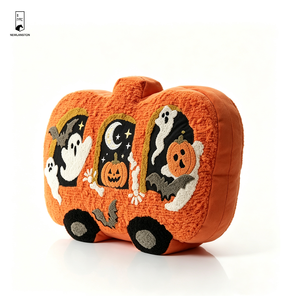 Cojín de poliéster con forma de autobús de calabazas de Halloween, con <span class=keywords><strong>fantasmas</strong></span>, murciélagos y calabazas de Jack O' Lantern bordados, diseño 3D, cojín decorativo espeluznante - Product Image 2