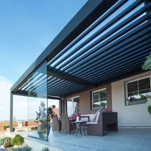 Construcción de jardín moderna, cubierta motorizada para Patio, terraza, techo, pérgola bioclimática de aluminio para exteriores