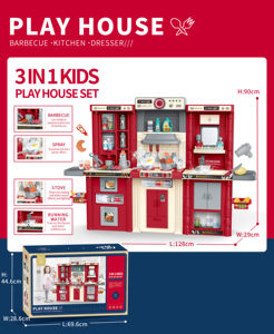 Ensemble de jouets en plastique pour enfants de <span class=keywords><strong>grande</strong></span> <span class=keywords><strong>taille</strong></span> 3 en 1, 142 pièces, barbecue, <span class=keywords><strong>cuisine</strong></span> et coiffeuse combinés - Product Image 2