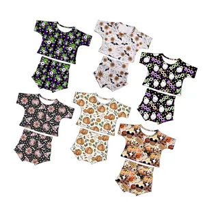 Trending 2023 Halloween Toddler Baby 2pcs short Sleeve Outfits Top And Bloomer Prints Kids Girls Clothes Set