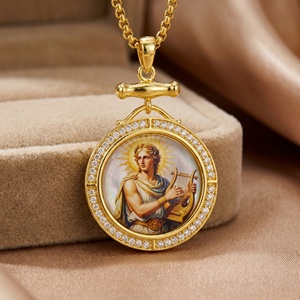 Colgante de Poseidón, Dios del Mar, Mitología Griega, Pintado a Mano, Símbolo de Poder, Amuleto con Piedras Preciosas, Venta al Por Mayor - Product Image 1