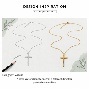 Collier avec pendentif croix en acier inoxydable plaqué or 14 carats sous vide, couleurs or et argent, 450 mm + 60 mm, 4,7 g - Product Image 4