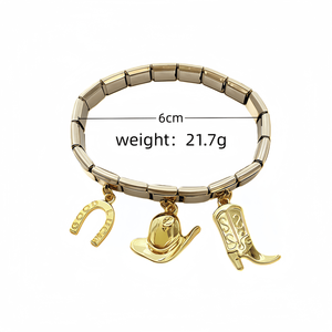 Bracelet à maillons en acier inoxydable plaqué or 18 carats avec breloques tête de taureau italienne, chapeau de cowboy et botte, pour femme - Product Image 6