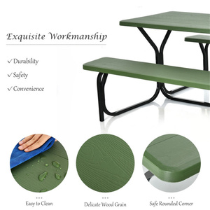 Ensemble table et banc de pique-nique pliables portables en métal vert pour l'extérieur, utilisation en cour et dans le jardin - Product Image 6
