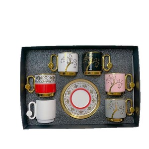 Juego de Tazas de Café de Cerámica de 90 ml con Platos, 6 Tazas y 6 Platos, Tazas de Espresso para Oriente Medio, Arabia Saudita, Etiopía - Product Image 1
