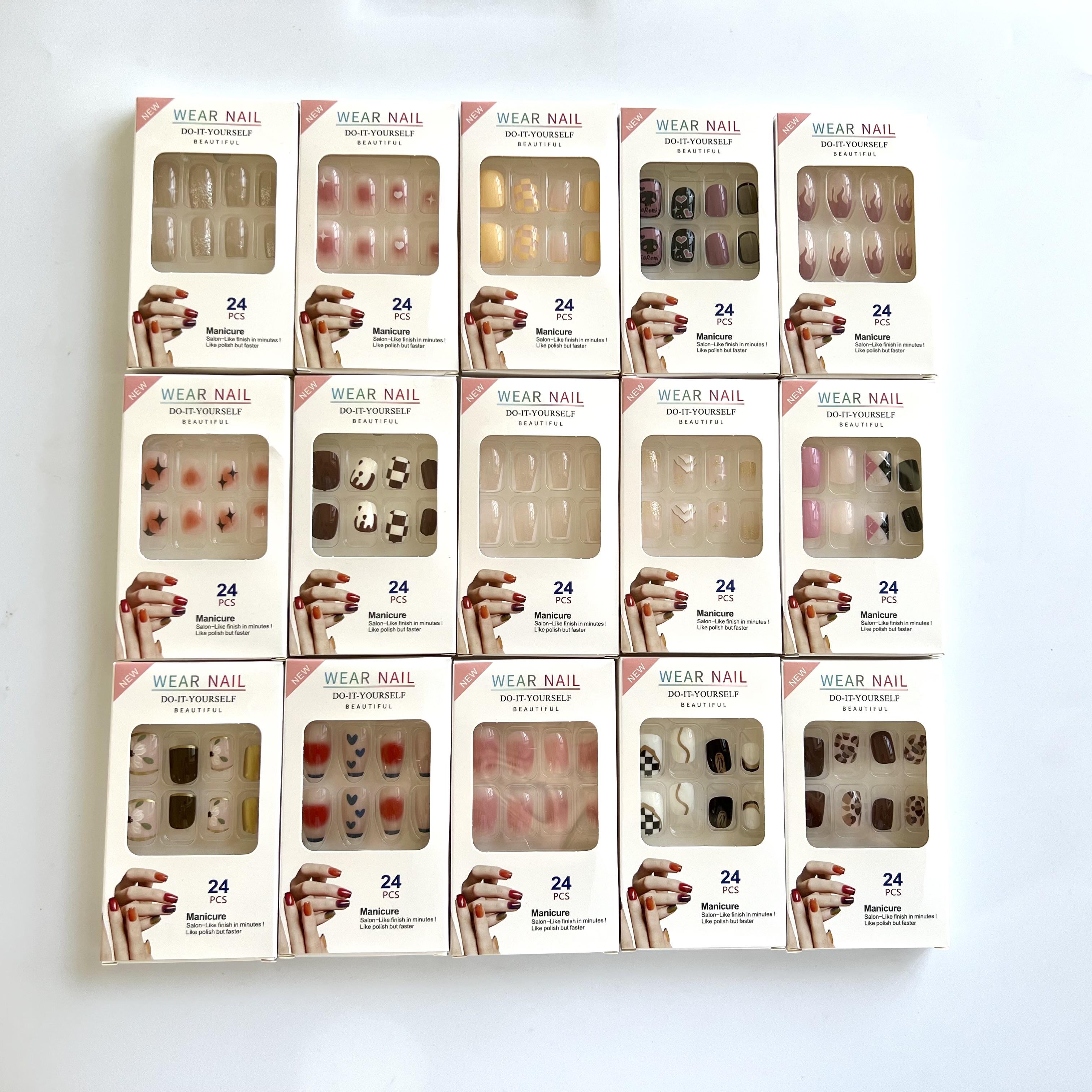 Квадратный пресс на ногтях с наборами инструментов, популярный пресс на ногтях, различные дизайны, 70 стилей, 24 шт. в наборе