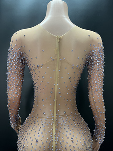 Tute da donna con diamanti a maniche lunghe alla moda tute da festa per donna alla moda elasticizzato tinta unita Sexy per discoteca - Product Image 6