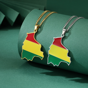 Collar de mapa de Bolivia esmaltado para mujeres y hombres, colgante de bandera boliviana de acero inoxidable, regalo de joyería de moda - Product Image 3
