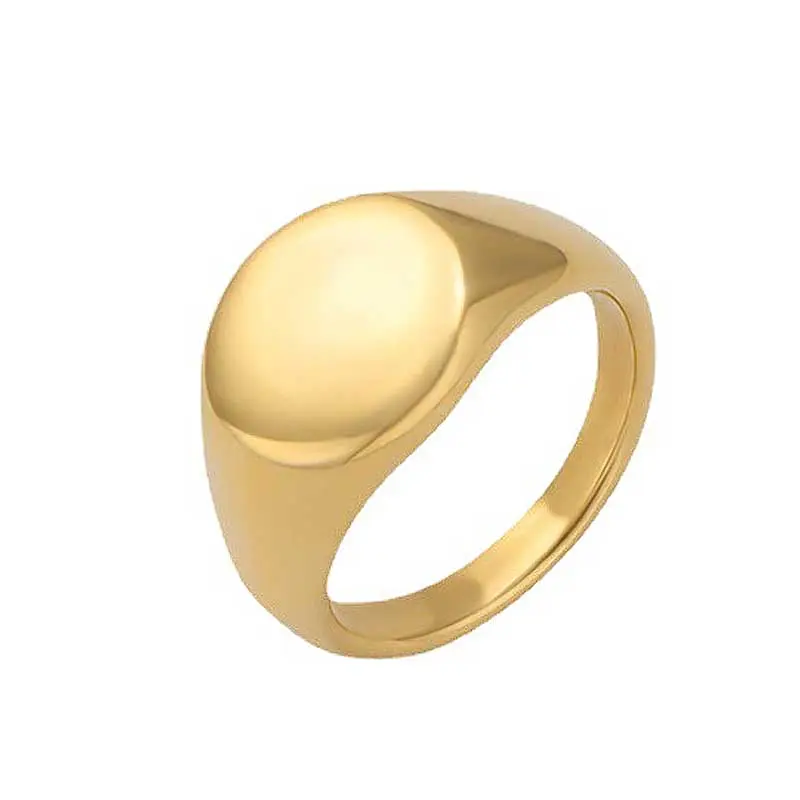 Simple Stainless Steel 18K Gold Plated Round Plate Finger Ring Titanium Steel High Polish PVD Engraved Disc Rings Jewelry