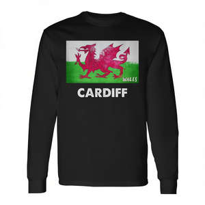 Cardiff Wales Long Sleeve T-<b>Shirt</b> Red <b>Dragon</b> Design Promotional Apparel - Product Image 2