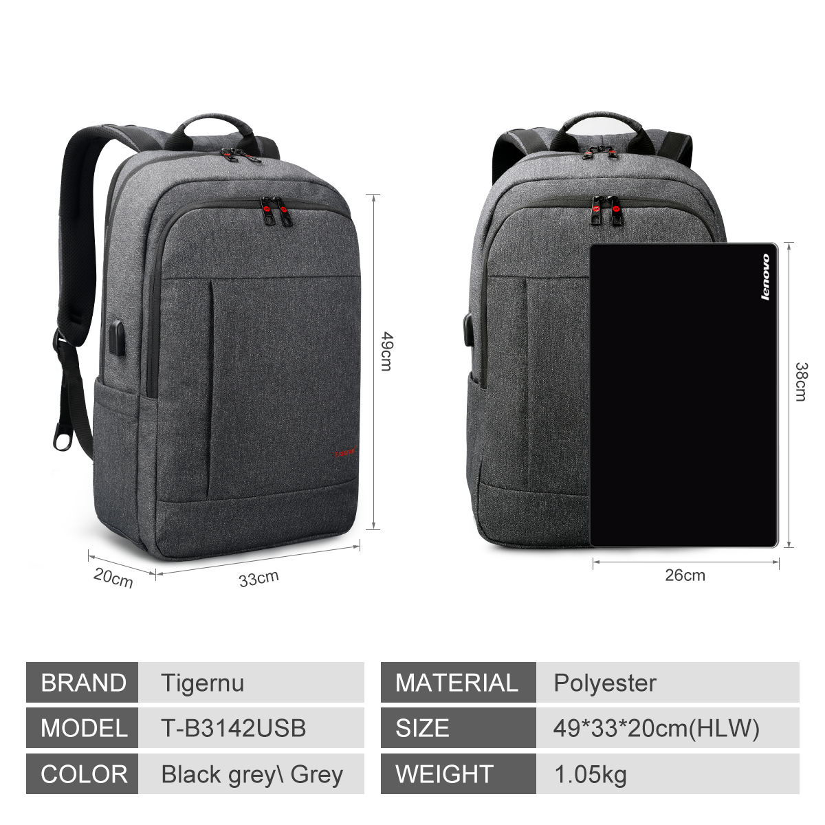 Tigernu T-B3142USB Backpack Stylish Functional Laptop Bag