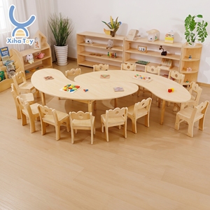 Muebles <span class=keywords><strong>de</strong></span> Madera Maciza Duraderos para Jardín <span class=keywords><strong>de</strong></span> Infancia, Mesa <span class=keywords><strong>de</strong></span> Media Luna para Niños, Escritorio <span class=keywords><strong>de</strong></span> Estudio, Estantería para Libros <span class=keywords><strong>de</strong></span> Guardería, Aprendizaje Preescolar - Product Image 1