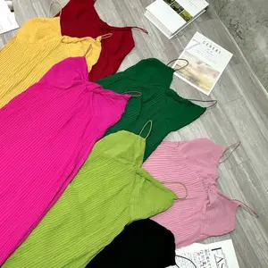 Midi Dresses Women Elegant Casual Comfortable 100% Linen Fashion Washable Each One In Poly Bag Vietnam Manufacturer