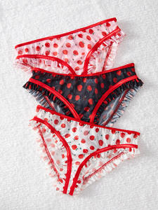 Lencería Sexy al por Mayor, Conjunto de 3 Piezas de Bragas Finas y Transpirables con Estampado de Lunares, Ropa Interior Femenina Cómoda de Malla Transparente - Product Image 5