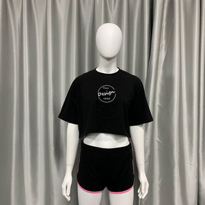 Top corto de algodón de alta calidad con logotipo personalizado, camisetas cortas con estampado de cuello redondo holgadas transpirables antiarrugas para mujer - Product Image 5