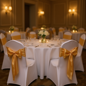 Cintas elásticas de satén dorado para sillas, 60x15 pulgadas, lazos elásticos para decoración de bodas, banquetes y fiestas. - Product Image 2