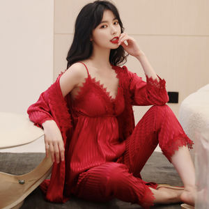 Nouveaux vêtements de nuit en satin de soie Premium Sex Temptation <span class=keywords><strong>Lacd</strong></span> Pyjamas 4pcs Pyjamas Set pour femmes - Product Image 1