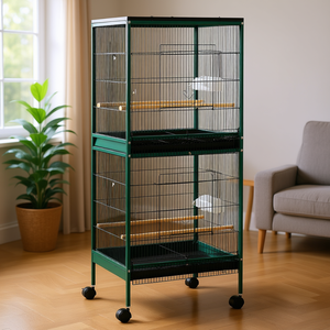 Jaula grande para pájaros 55 en 1, casa para periquitos y pinzones con bandejas extraíbles, perchas de madera, color verde - Product Image 2