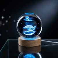 Lampe de nuit en cristal gravée en 3D avec des animaux marins, LED USB, cadeau personnalisé en gros