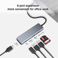 Base de Conexión USB-C Multifuncional 6 en 1 de Aleación de Aluminio para Lector de Tarjetas SD/TF 2.0, PD 100W, 4K 60Hz, Divisor para Portátil - En Stock