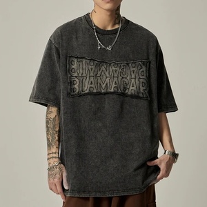 Camiseta Casual de Manga Corta para Hombre con Logotipo Personalizado, 100% Algodón, Estampado Desgastado por el Sol, Estilo Oversize, Lavado Ácido, Tejido de Punto con Parches - Product Image 1