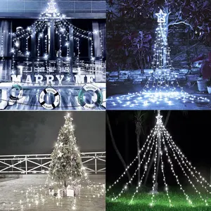 אור עץ מפל מים עם 8 מצבים שלט רחוק חבר אור חג המולד לקישוט מסיבת חג בבית מקורה