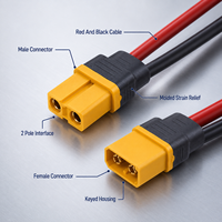 موصل طاقة عالي التيار ثنائي القطب مع كابل ذكر وأنثى 12AWG 14AWG من السيليكون لحزمة بطارية الطائرات بدون طيار OEM ODM