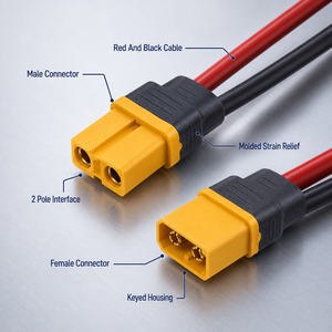 Câble de connecteur d'alimentation haute intensité à 2 pôles, mâle-femelle, 12AWG 14AWG, faisceau de câbles en silicone pour batterie de drone RC, OEM ODM - Product Image 2