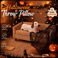 Coussins décoratifs de festival pour chien Teckel, motif chien Wiener fantôme, oreilles marron à rabat, panier citrouille orange, 26 pouces, décoration douce pour chien d'Halloween