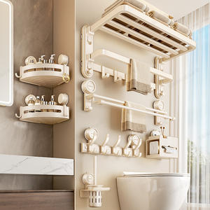 ราวแขวนผ้าขนหนูสีขาวขุ่นแบบสุญญากาศ 50-60 ซม. วัสดุ ABS และเหล็กคาร์บอน ดีไซน์มินิมอล ชั้นวางของในห้องน้ำ ไม่ต้องเจาะ - Product Image 2