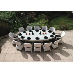 Large activity 12 seater luxury oval table and chairs furniture rattan wicker garden dining set outdoor