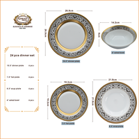 KAROSA 24 pièces Service de table en porcelaine de Chine à bord doré allemand personnalisé, assiettes, bols, vaisselle pour 6 personnes
